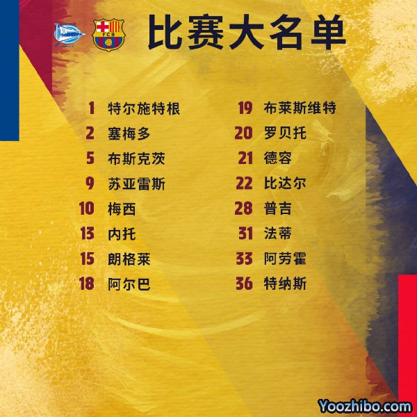 <a href=/zuqiugengduo/barcelona/ target=_blank class=infotextkey>巴萨</a>收官战vs阿拉维斯大名单