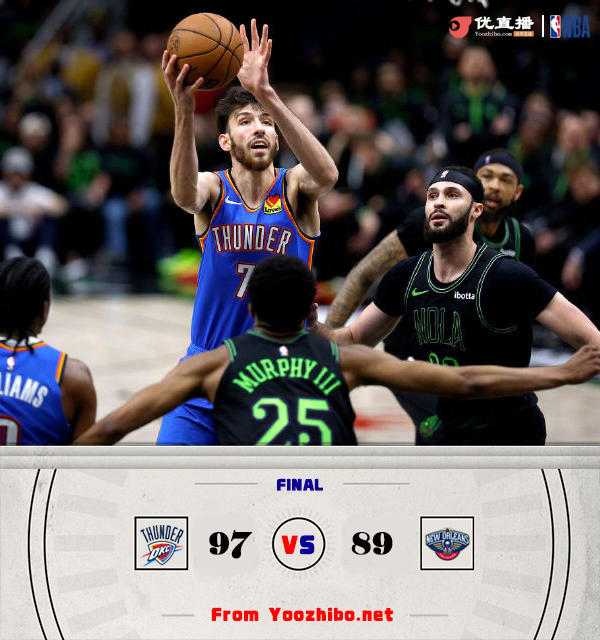 雷霆97-89战胜鹈鹕第二个横扫4-0!莺歌拉胯14中2