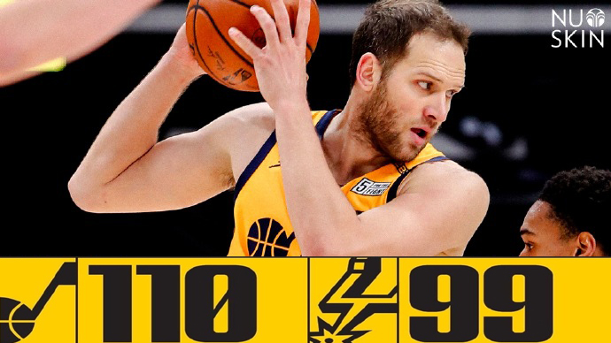 爵士110-99轻取马刺 博扬25分 戈贝尔24+15 德罗赞22+6
