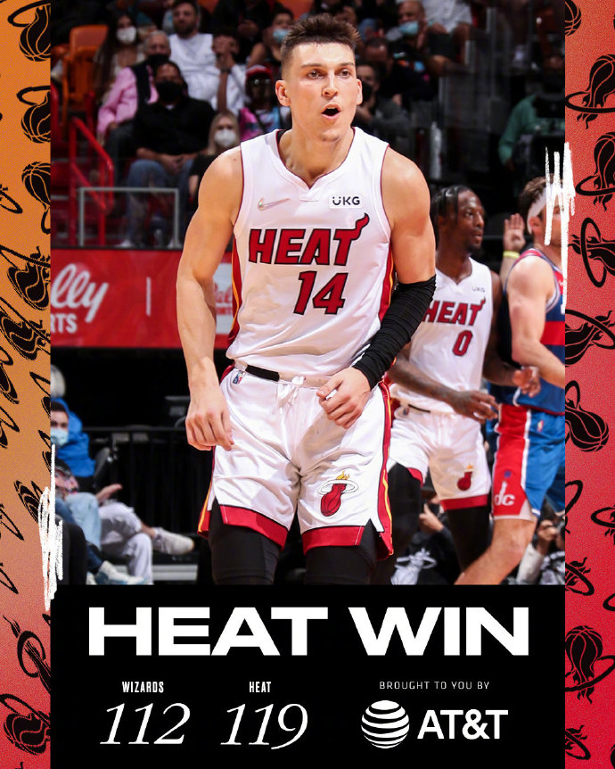 热火119-112险胜奇才 希罗32+6 巴特勒25+8+15 丁威迪24+7+11