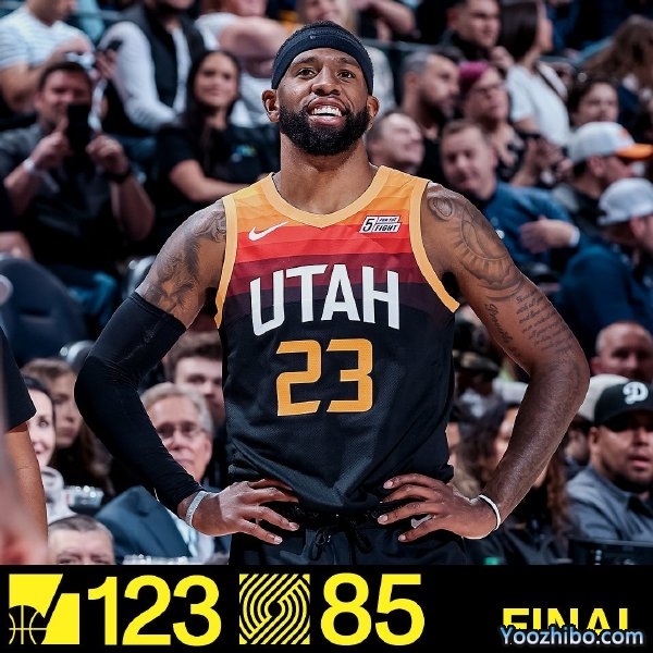 爵士123-85战胜开拓者  博扬27分 米切尔16+6 沃特福德22分