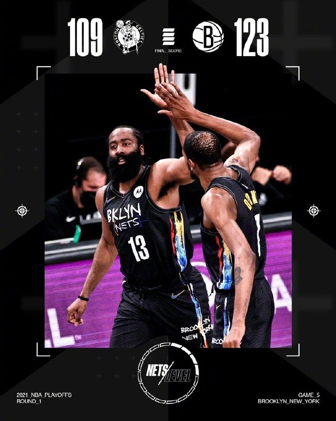 篮网123-109大胜绿军 哈登34+10+10 杜&欧均20+ 塔图姆32+9