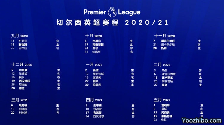 20/21赛季<a href=/zuqiugengduo/chelsea/ target=_blank class=infotextkey>切尔西</a>赛程表出炉
